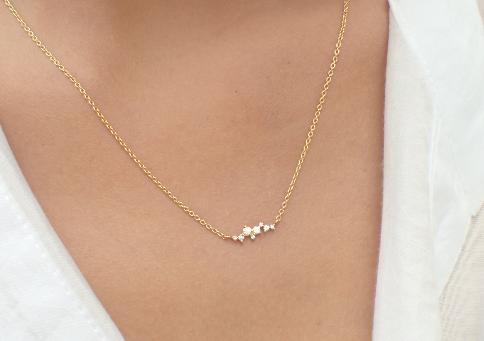 Moissanite Cluster Necklace, Cluster Chart Gift for Women, Minimalist Layering Necklace Gift for Her, Wedding Necklace